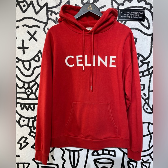 Celine | Jackets & Coats | Celine Red Hoodie | Poshmark